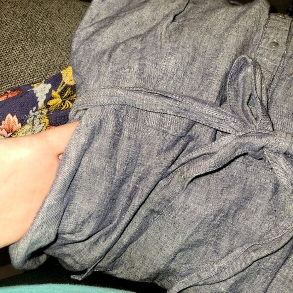 Tahari Linen Blue Embroidered Sleeveless Shirt Dress 4 - Picture 9 of 11